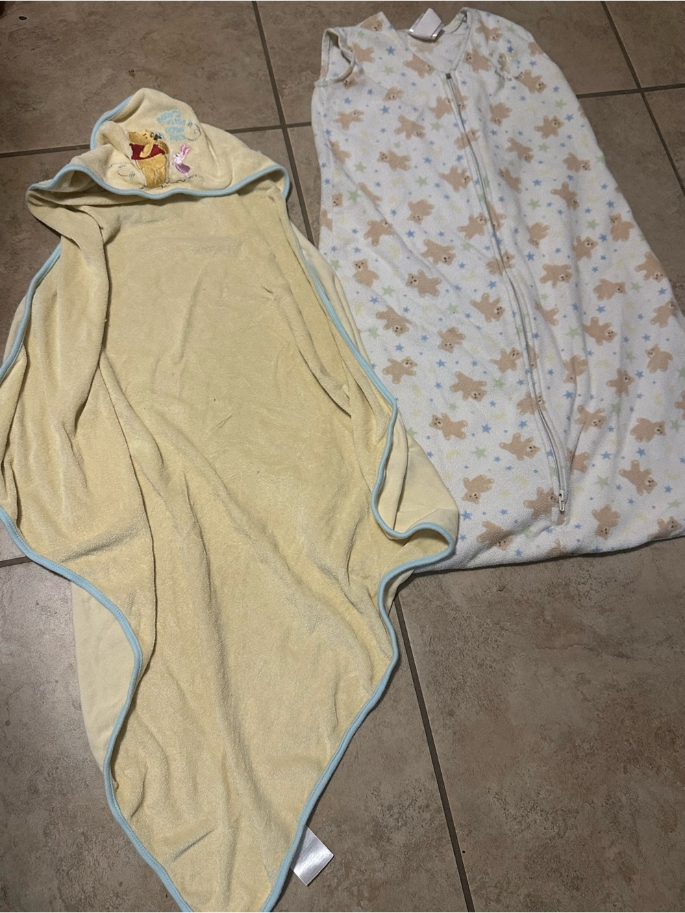 Winnie the Pooh baby bundle sleeper, towel, bibs, pacifier clips